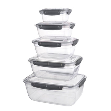 5Pcs Rectangular Leak Proof Food Storage Container Set Black