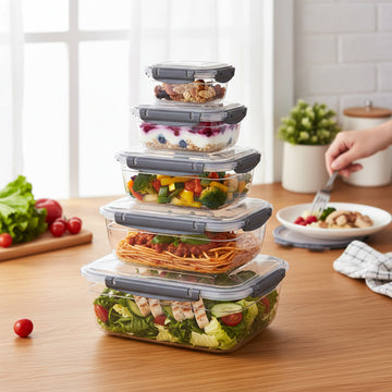 5Pcs Rectangular Leak Proof Food Storage Container Set Black