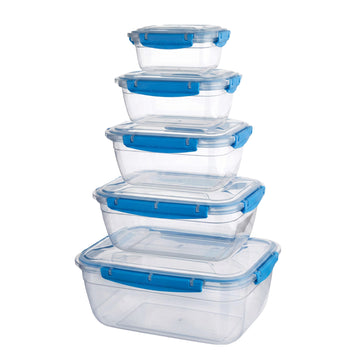 5Pcs Rectangular Leak Proof Food Storage Container Set Blue