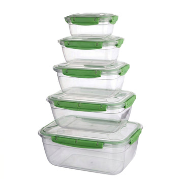 5Pcs Rectangular Leak Proof Food Storage Container Set Green