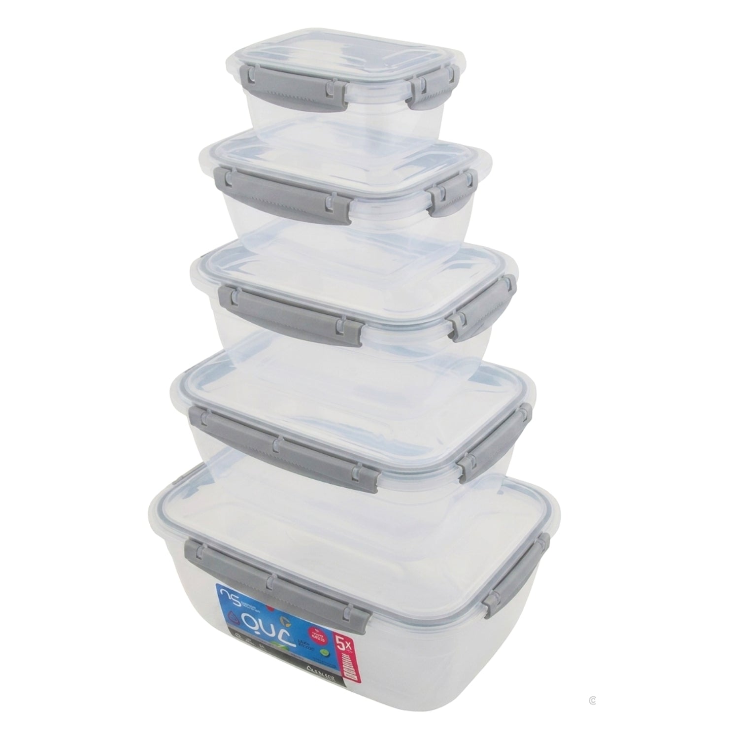 5Pcs Rectangular Leak Proof Food Storage Container Set Grey