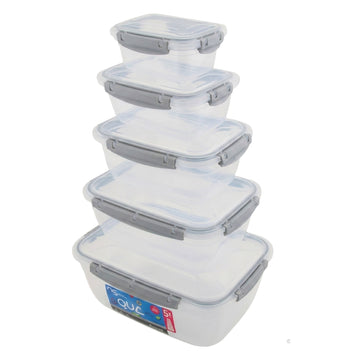 5Pcs Rectangular Leak Proof Food Storage Container Set Grey