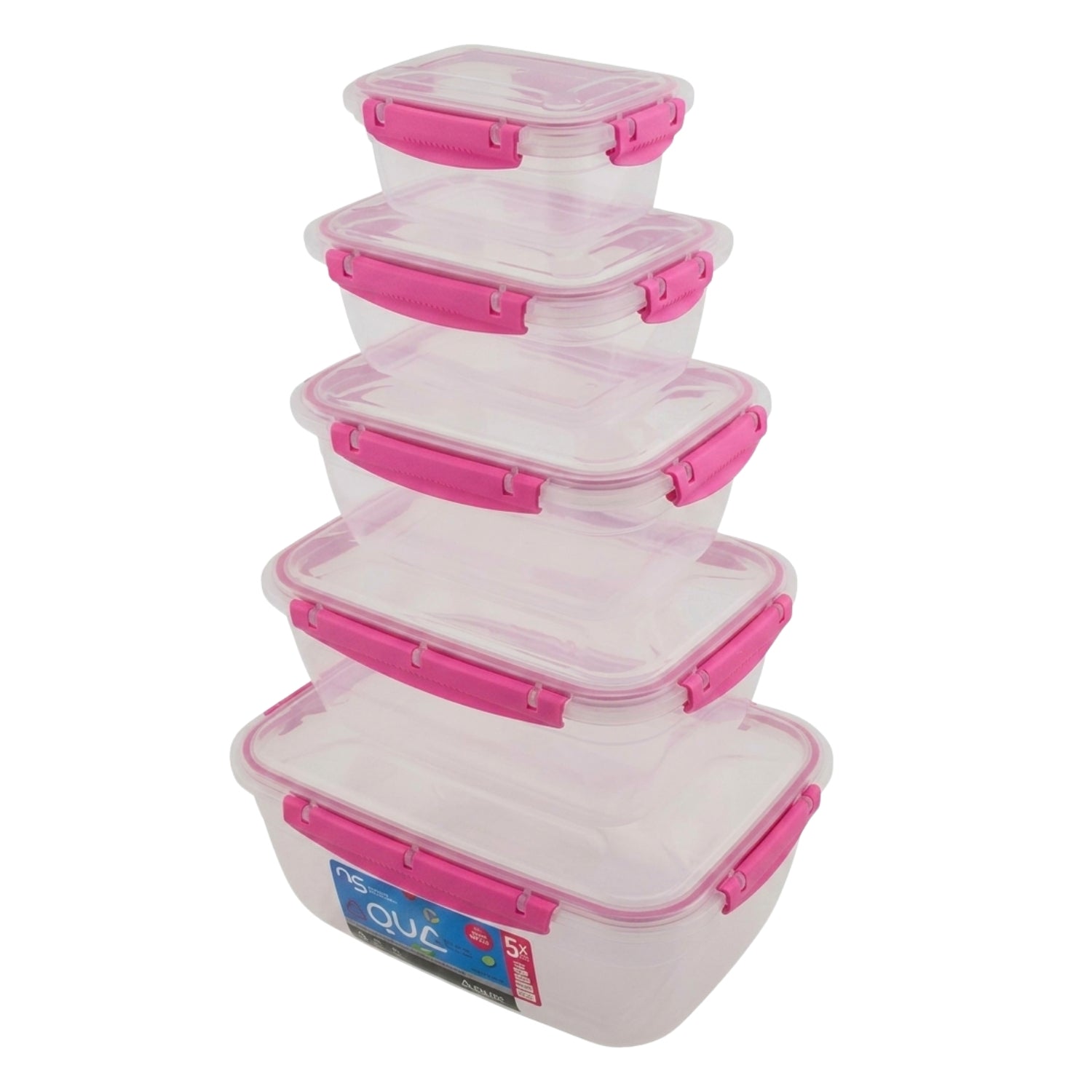 5Pcs Rectangular Leak Proof Food Storage Container Set Pink