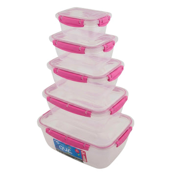 5Pcs Rectangular Leak Proof Food Storage Container Set Pink
