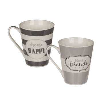 Set of 2 New Bone China 300ml Best Friends & Choose Happy Coffee Mug