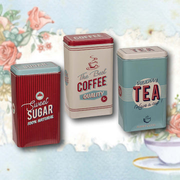 Set Of 3 Rectangular Vintage Tin Tea Coffee Sugar Kitchen Storage Jar Canisters