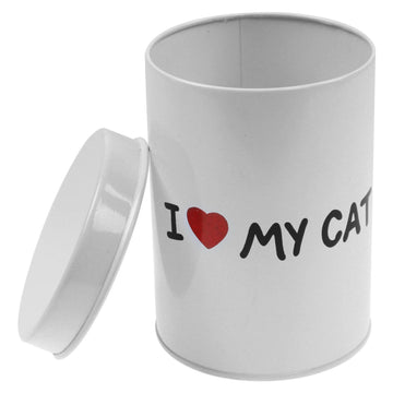I love My Cat Pet Cat Treat Food Dispenser Storage Container Canister Tin Jar