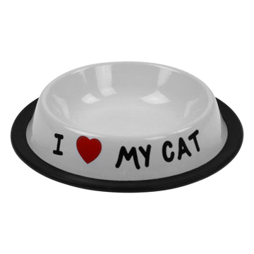 I love My Cat Pet Stainless Steel Saucer Food Water Dish Bowl Pet Feeding Plate
