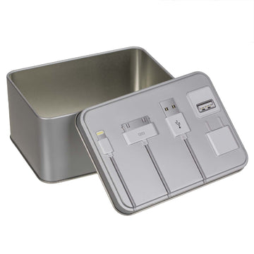 Cable Storage Box Tin White Rectangle Container Snap Lid Portable Organiser