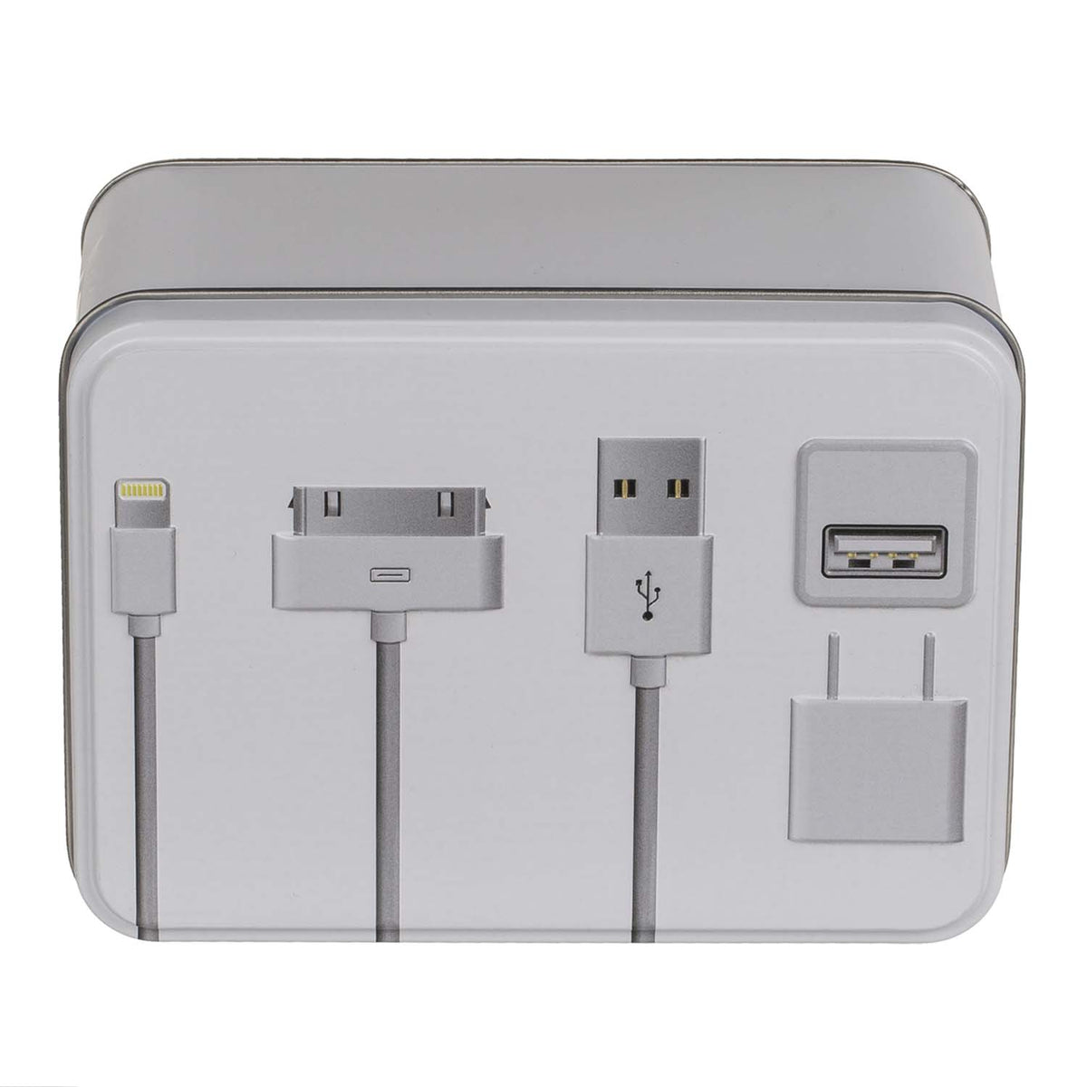 Cable Storage Box Tin White Rectangle Container Snap Lid Portable Organiser