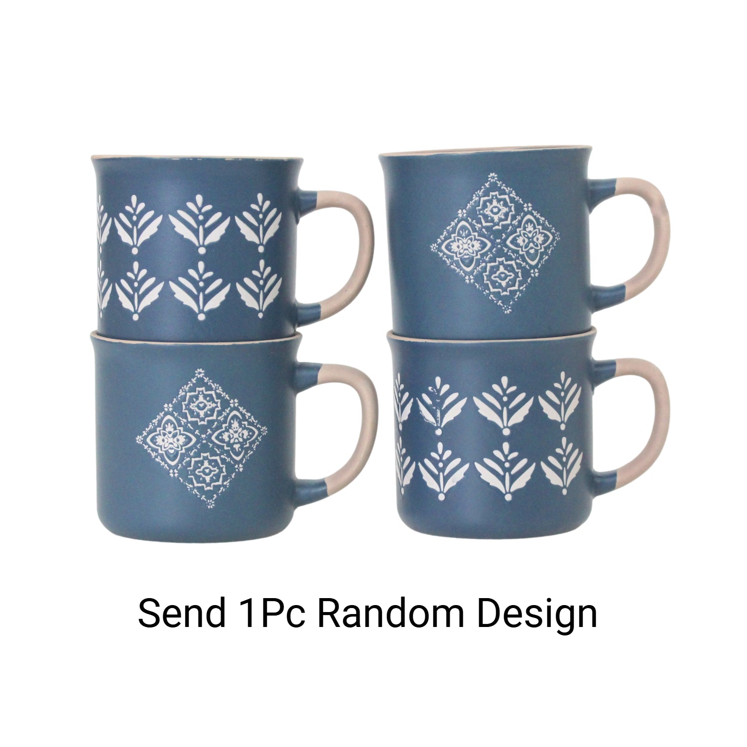 Assorted Blue White Coloured Design Stoneware Mugs