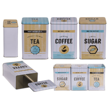 Retro Cofee Tea & Sugar Tin Canister Set