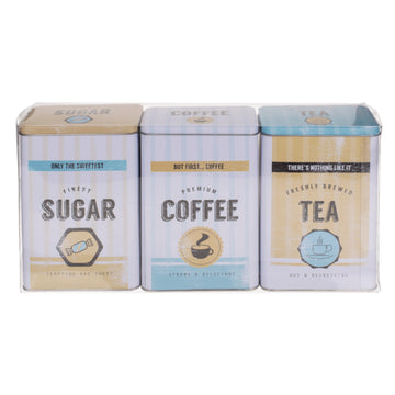 Retro Cofee Tea & Sugar Tin Canister Set