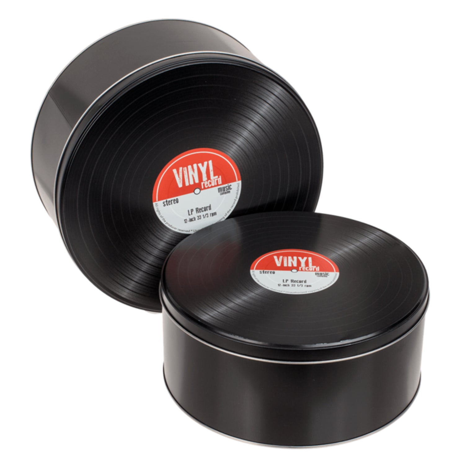 2 Round Tin Vinyl Record Design Storage Organiser