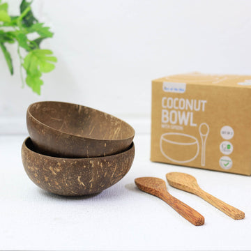 2Pcs Coconut Bowls with Spoons Set