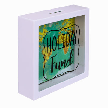 Plastic Money Box For Holiday Fund World Map