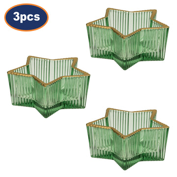 3Pcs Green Glass Star Design Tealight Holder