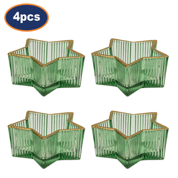 4Pcs Green Glass Star Design Tealight Holder