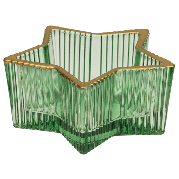 Green Glass Star Design Tealight Holder