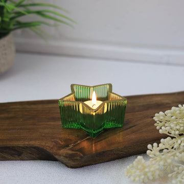 Green Glass Star Design Tealight Holder