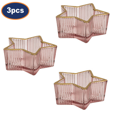 3Pcs Pink Glass Star Design Tealight Holder