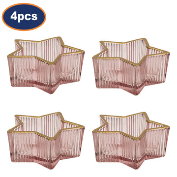4Pcs Pink Glass Star Design Tealight Holder