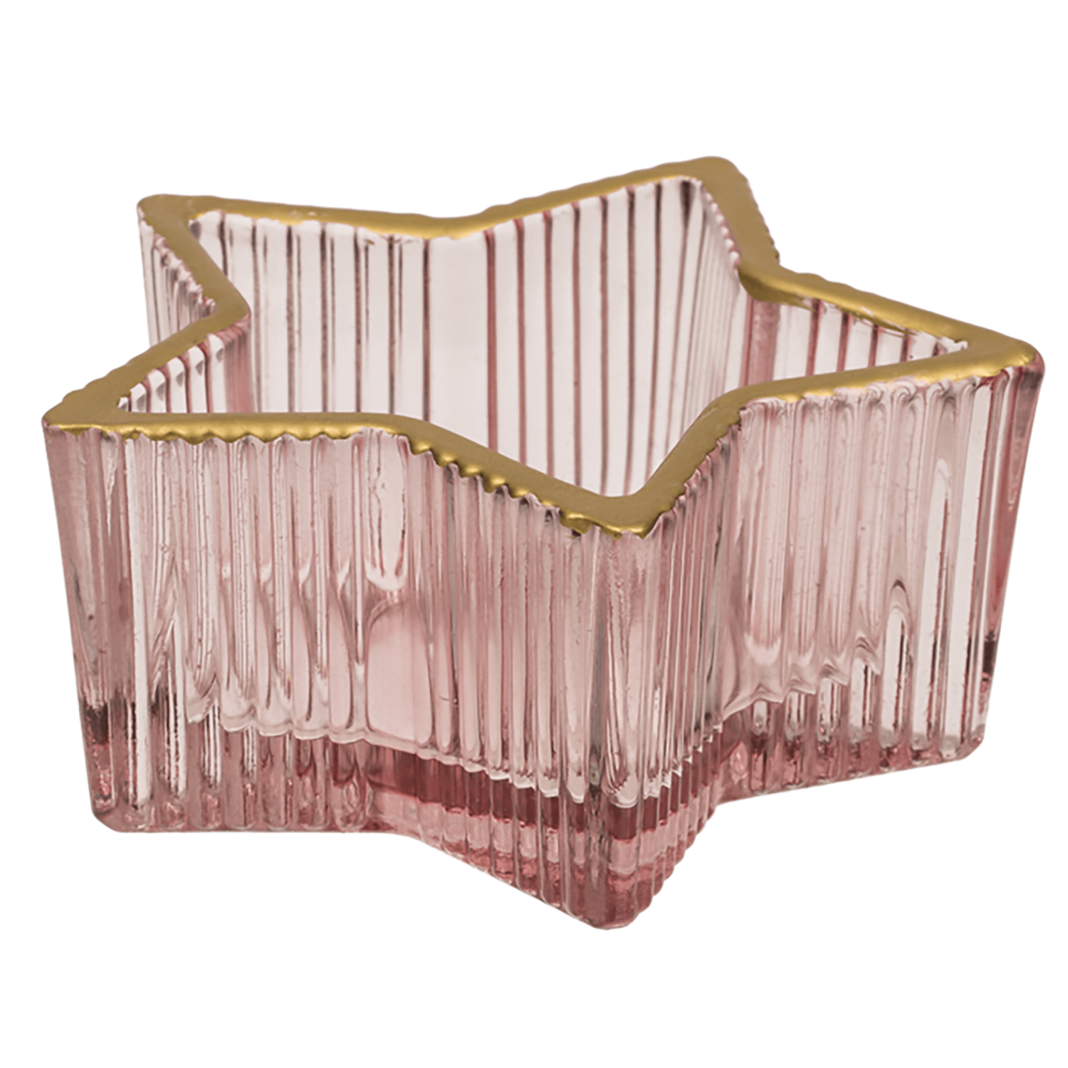 Pink Glass Star Design Tealight Holder
