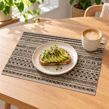 Black Aztec Geometric Pattern Rectangle Placemats
