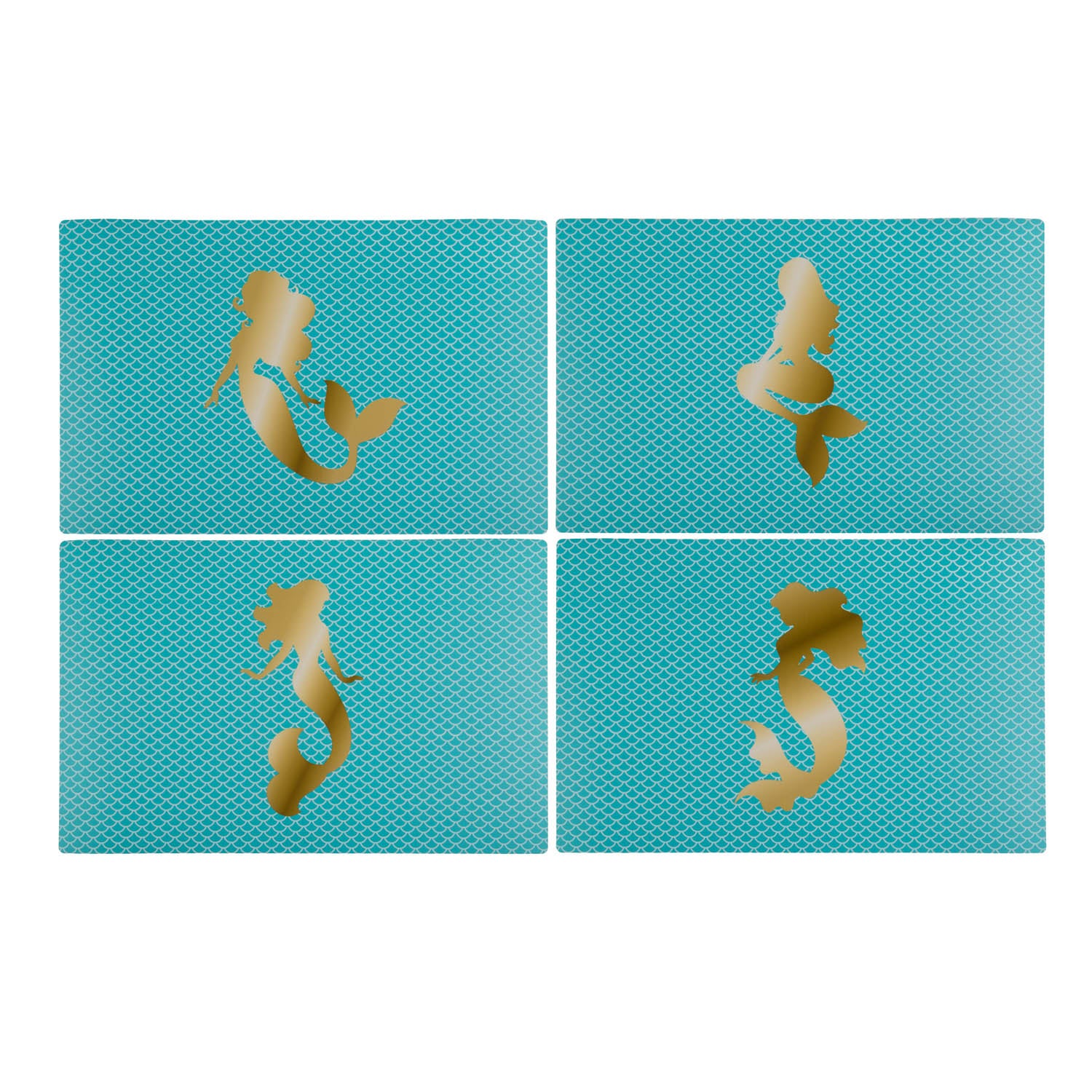 4pc Golden Mermaid Silhouette Teal Scales Placemat