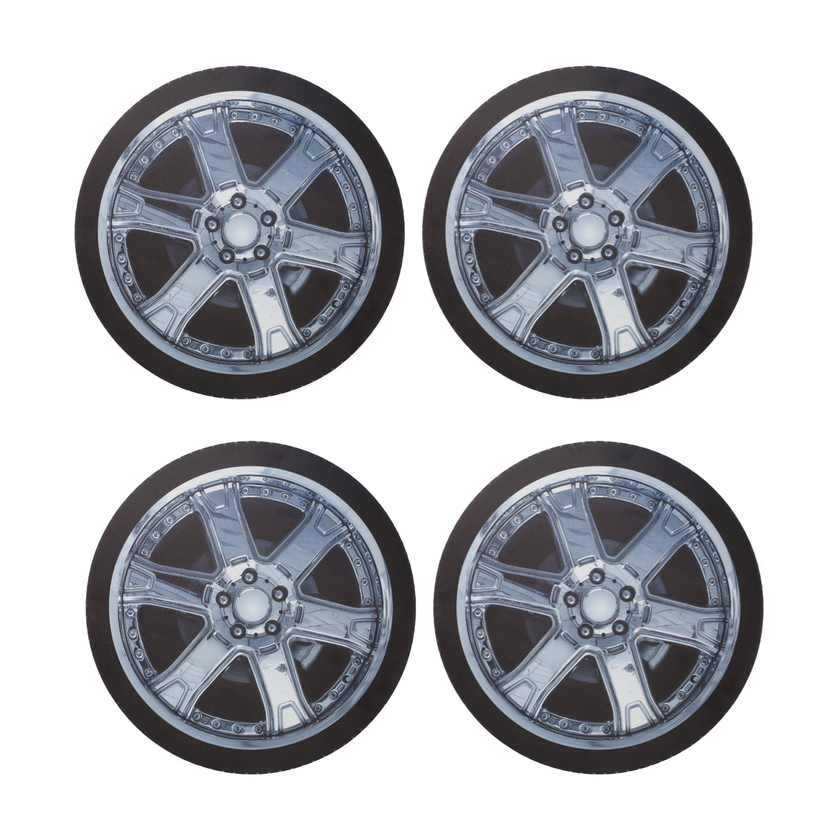 Car Wheel Print Set of 4 Round 36cm Placemat
