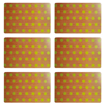 Set of 6 Wooden Effect Placemats With Green Polka Dots