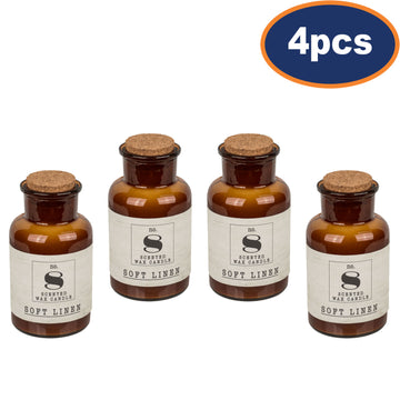 4pcs Soft Linen Scent Candle in Apothecary Bottle