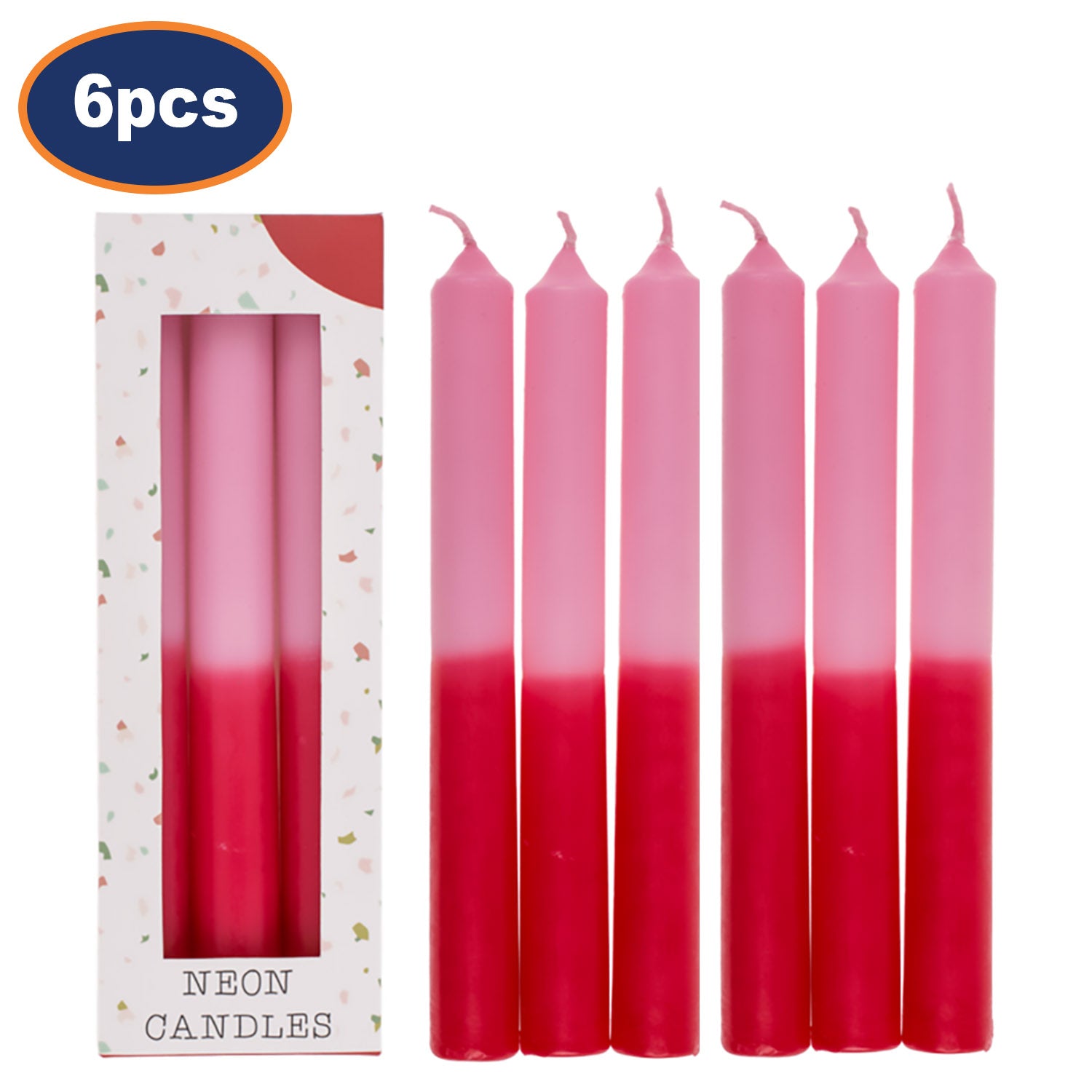 6Pcs Gradient Pink Red Stick Candle Centrepiece