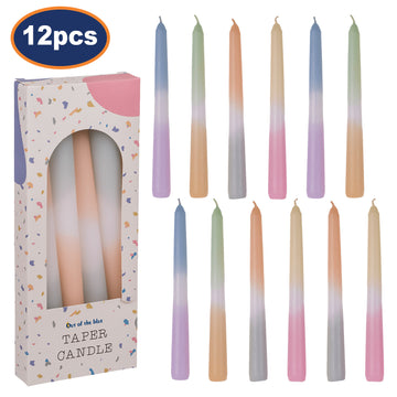 12Pcs Pastel Multicoloured Bohemian Taper Candle Centrepiece