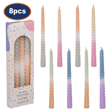 8Pcs Colour Gradient Twisted Bohemian Taper Candle Centrepiece
