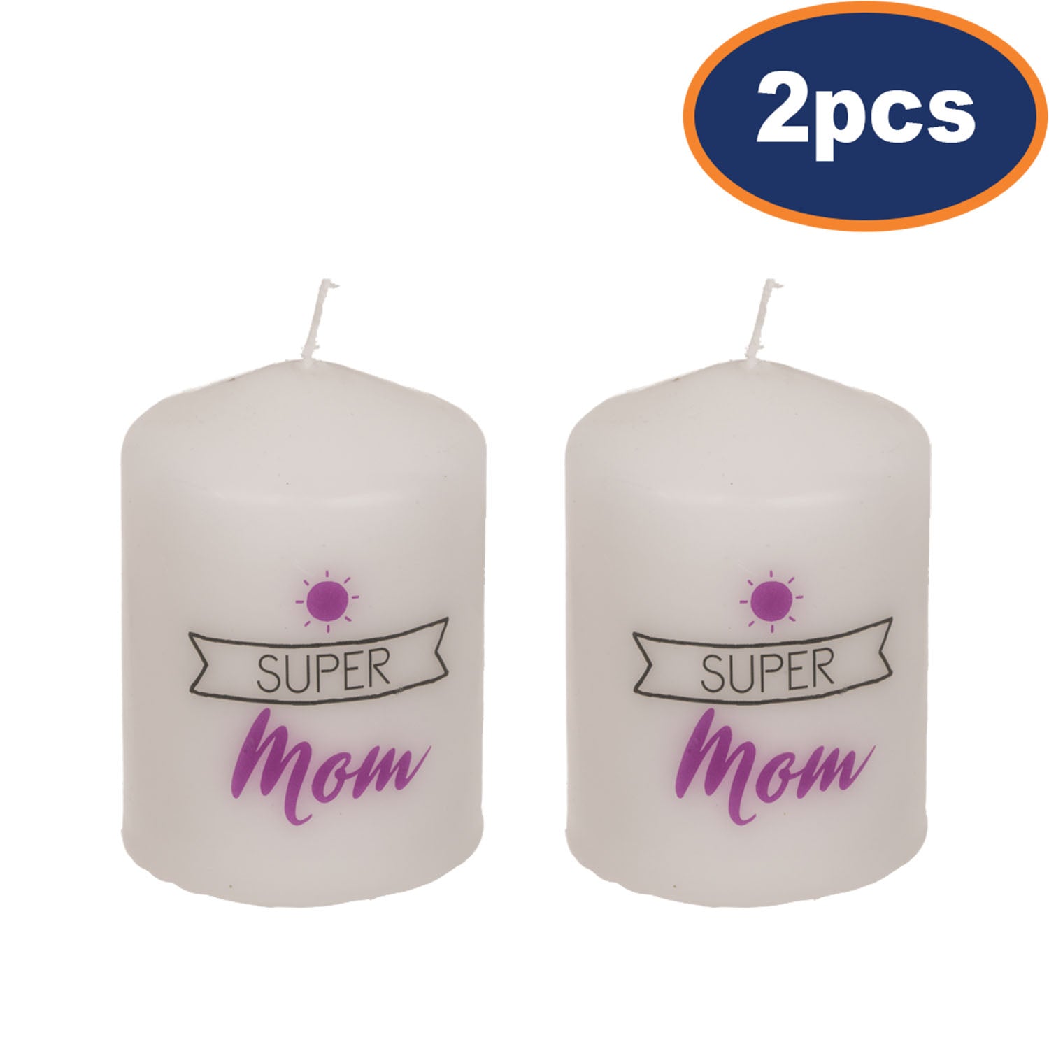 2Pcs White Super Mom Unscented Pillar Candle