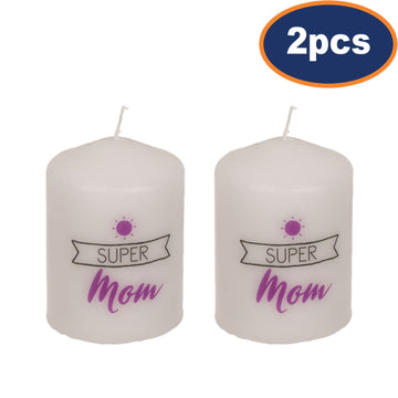 2Pcs White Super Mom Unscented Pillar Candle