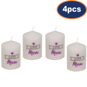 4Pcs White Super Mom Unscented Pillar Candle