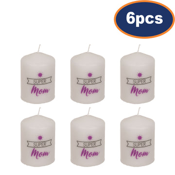 6Pcs White Super Mom Unscented Pillar Candle