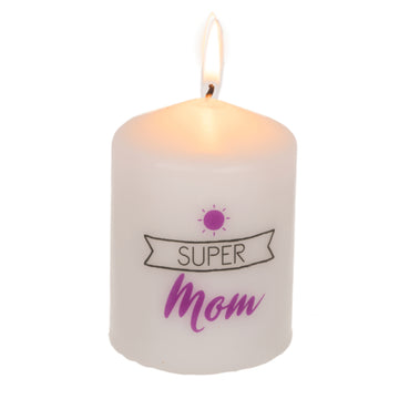 6Pcs White Super Mom Unscented Pillar Candle