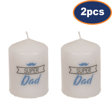 2Pcs White Super Dad Unscented Pillar Candle