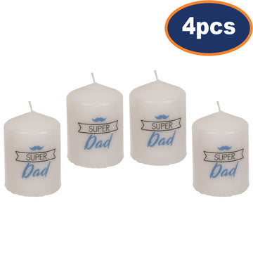 4Pcs White Super Dad Unscented Pillar Candle