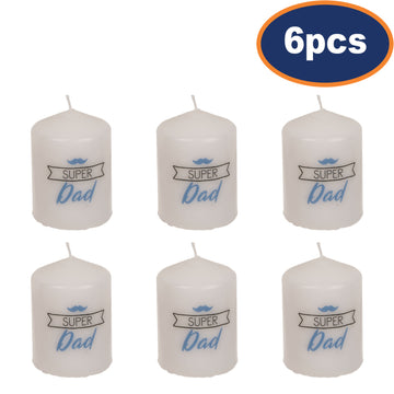 6Pcs White Super Dad Unscented Pillar Candle