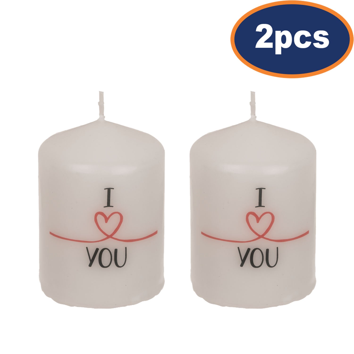 2Pcs White I Love You Unscented Pillar Candle