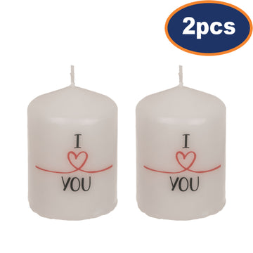 2Pcs White I Love You Unscented Pillar Candle