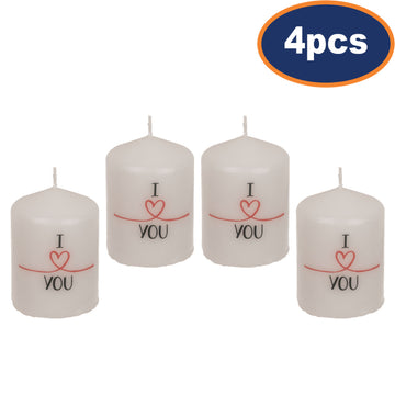 4Pcs White I Love You Unscented Pillar Candle