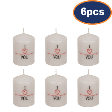 6Pcs White I Love You Unscented Pillar Candle