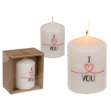 Unscented White I Love You Pillar Candle