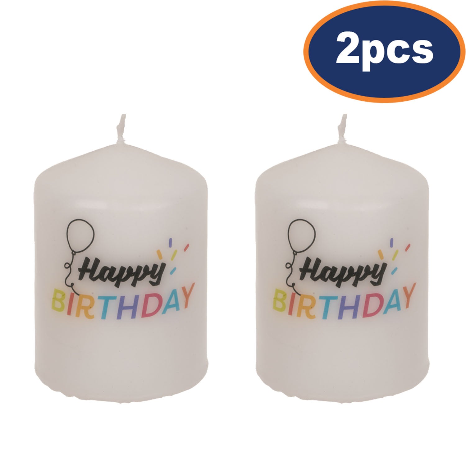2Pcs Happy Birthday Unscented Pillar Candle