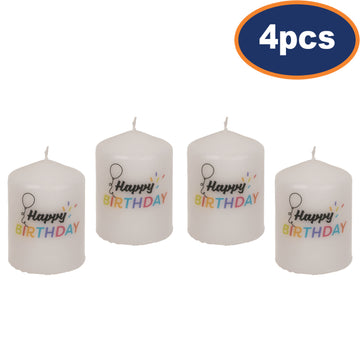 4Pcs Happy Birthday Unscented Pillar Candle